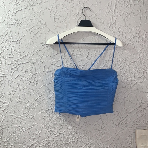 Madewell NEW Wendy Ornamental Blue 12 Pleated Cotton Poplin Crop Top Cotton - Picture 4 of 11